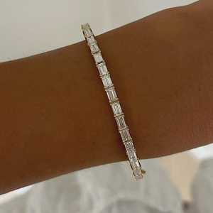 Diamond Bangle <b>Bracelets</b> 4Ctw East West Emerald Lab Grown 14k 18k <b>Solid</b> Gold Oval Hinged Cuff Luxury Classic Style Everyday Wear - Product Image 6