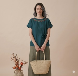 เดรสผ้าฝ้ายคอกลม แขนสั้น ทรงตรง ลายเรียบ สำหรับผู้หญิง สวมใส่สบายๆ ดีไซน์กระเป๋าใช้งานได้จริง - Product Image 1