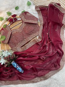 Lehenga Saree de Seda Georgette Vichitra de Primera Calidad, Listo para Usar, Tradicional para Bodas, Diwali, Invierno, Verano, Primavera, Fiestas Étnicas - Product Image 5
