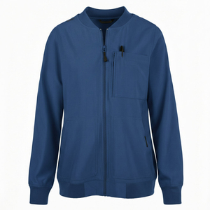 Blouson d'infirmière personnalisé en gros pour femme, veste médicale zippée, manteau de réchauffement, blouson bomber à poignets en tricot côtelé élastique - Product Image 2