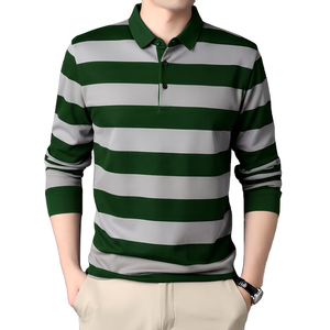 Polo de Punto a Rayas de Manga Larga para Hombre, Diseño Casual con Botones al Frente, Rosa, Azul Marino, Gris - Product Image 5