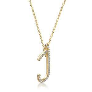 Collar con Colgante de Letra J con Diamantes de Corte Brillante Redondo, Cadena de Eslabones, Estilo Clásico, Unisex, para Uso Diario - Product Image 2