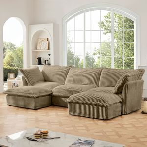 Divano componibile a U a 3 posti con rivestimento sfoderabile, design con bordi francesi e molteplici cuscini grandi per soggiorno - Product Image 3
