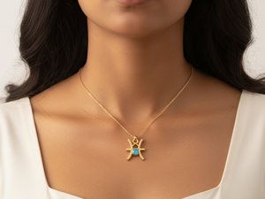 Collar del Zodiaco Piscis, Latón Chapado en Oro con Piedra Aguamarina - Product Image 3