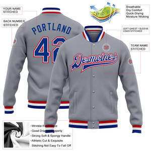 Veste de baseball décontractée en laine unie pour homme, style universitaire, avec nom d'équipe brodé personnalisé, gris, rouge, bleu, avec bordures personnalisées - Product Image 2