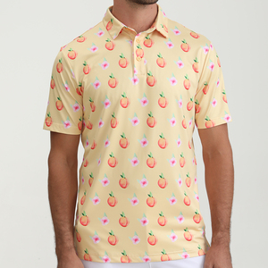 Polo de Manga Corta para Hombre, Estampado de Duraznos Amarillos, Tejido de Algodón, Corte Regular Informal, Diseño Transpirable - Product Image 1