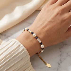 Pulsera Clásica de Acero Inoxidable con Cuentas de Piedra Azul Perla y Empaque Personalizado para Marca Privada - Product Image 2