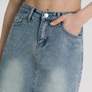 Jupe en jean mi-longue vintage pour femme, nouvelle collection 2025, style rétro, taille haute, coupe droite ajustée, technique délavée, printemps-automne - Product Image 5