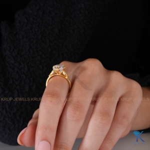 Vintage Ascher Lab Grown Diamond Engagement Ring 14K Solid Yellow Gold Double Claw Prong Art Deco Bridal Wedding Ring For Women - Product Image 5