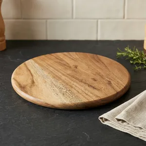 Bandeja Redonda de Madera para Almacenamiento, Diseño Rústico, Duradera, para Uso en Interiores, Cocina o Mesa - Product Image 5