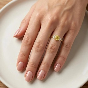 Bague en or massif 10K 14K 18K certifiée IGI, couleur DEF, clarté VS VVS, style sept pierres, diamant rond jaune cultivé en laboratoire - Product Image 4