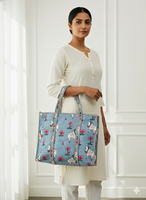 Tas Tote Bahu Wanita Berkualitas Tinggi Warna Biru Langit Motif Sapi Lotus Berbahan Katun Berlapis Ritsleting Ringan Dapat Dilipat Dapat Digunakan Kembali Ukuran Besar