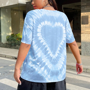 เสื้อยืดผู้หญิงลายมัดย้อม แขนสั้น คอกลม ทรงหลวม สไตล์ลำลอง สีน้ำเงินขาว ลายพิมพ์ ฤดูใบไม้ผลิ ฤดูร้อน ผ้าฝ้ายถัก ระบายอากาศได้ดี - Product Image 2