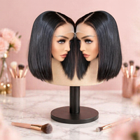 Perruque courte synthétique - Aspect naturel, résistante à la chaleur, perruque droite avec dégradé transparent pour femmes, style facile, usage quotidien