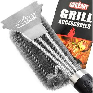 Spazzola Raschietto per Griglia in Filo Metallico Intrecciato in Acciaio Inossidabile Sicuro da 18 Pollici con 3 Tipi di Setole, Strumento per la Pulizia del BBQ BR-4516 - Product Image 1