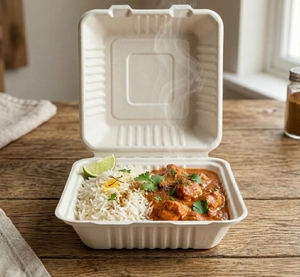 Sugarcane Bagasse Disposable Lunch Box Square Takeout Food <b>Container</b> with Lid for Restaurant Picnic - Product Image 2