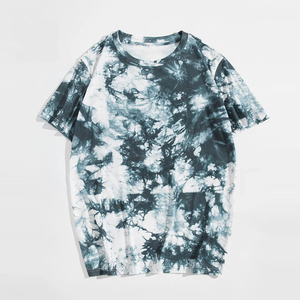 Camiseta de Manga Corta con Cuello Redondo y Estampado Tie-Dye para Hombre, Corte Holgado, Tejido de Punto Informal, Diseño con Patrón Verde y Negro - Product Image 4