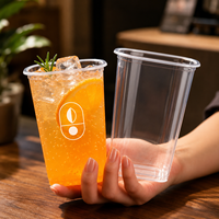 Gobelets carrés en plastique PET transparent de qualité alimentaire de 93 mm avec couvercles, de 12 oz à 24 oz, logo personnalisé pour thé à bulles et café