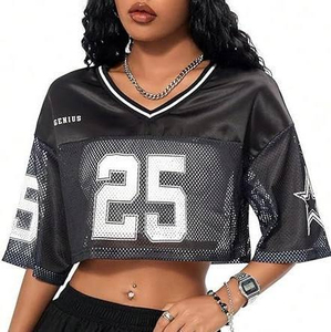 Maillot de football unisexe bleu en mesh, coupe courte, col rond, manches trois quarts, imprimé par sublimation, coupe ample et respirante, personnalisable pour équipe - Product Image 2