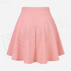 Mini-jupe trapèze rose pour femme, taille élastique, plissée, tricotée, couleur unie, style doux, toutes saisons - Product Image 2
