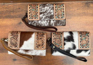 Haute qualité en gros repoussé à la main en cuir bracelet pochette sac à main pour les femmes personnalisé peau de vache Logo Long porte-carte longs portefeuilles - Product Image 4