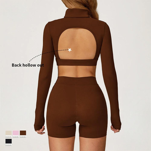 Haut de yoga court à manches longues pour femme, col roulé, extensible dans les quatre sens, séchage rapide, respirant, idéal pour l'entraînement en extérieur - Product Image 4