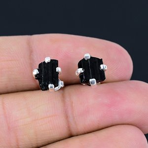 Handmade 925 Sterling Silver <b>Fine</b> <b>Stud</b> <b>Earrings</b> Unique Design Natural Black Tourmaline Gemstone Women Fashion Jewelry Exporter - Product Image 2