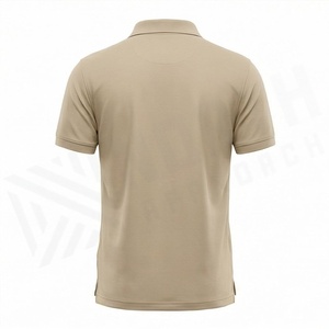 เสื้อโปโลผู้ชายแขนสั้นสีพื้น ผ้าถัก สไตล์ลำลอง ทรงปกติ สีเบจ ดีไซน์ติดกระดุมด้านหน้า - Product Image 2