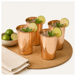 High Quality Copper Water Glass Tumbler Set Handcrafted Ayurvedic <b>Drinkware</b> for Daily Wellness Eco-Friendly Copper Cups for Home - Product Image 2