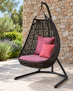 <b>Outdoor</b> Hanging <b>Chair</b> PE Rattan <b>Swing</b> Seat With Red Cushion Contemporary Design For Patio Use - Product Image 1