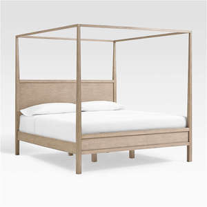 Contemporary KD Canopy <b>Bed</b> <b>Frame</b> | Natural Wash Solid Wood <b>Platform</b> <b>Bed</b> Wholesale India - Product Image 1