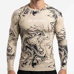 Chemise de compression pour homme à imprimé marbré beige, manches longues, vêtements de sport pour la course à pied, l'entraînement, la salle de sport, couche de base performante - Product Image 1