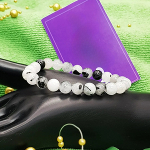 Quartz rutilé noir testé en laboratoire Bracelet de perles naturelles rondes de 8mm pour hommes et femmes Bijoux de mode extensibles - Product Image 2