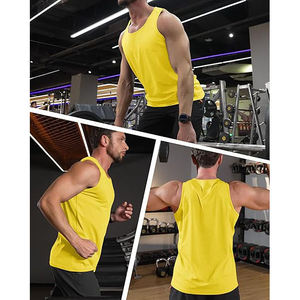 Débardeur Jaune Sans Manches Col Rond Couleur Unie Sportif Anti-UV en Polyester/Coton Tricoté Séchage Rapide Respirant pour Homme – Idéal Entraînement - Product Image 2