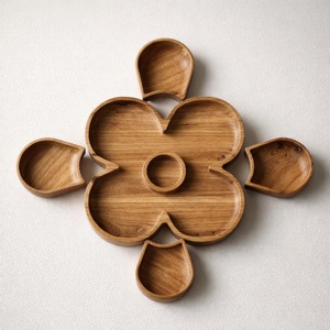 Floral Shape Wooden <b>Serving</b> Platter <b>Set</b> With Dip Bowls For Modern Snack <b>Serving</b> Platter Stylish Tableware And Home Parties - Product Image 1