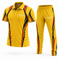 Uniforme de cricket jaune pour homme Khawaja Rafique Ullah Enterprises, impression par transfert thermique, évacuation de l'humidité, coupe régulière, short.