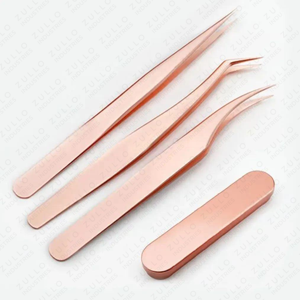 Juego de Pinzas para Pestañas de Oro Rosa Personalizadas, Herramienta de Extensión de Pestañas de Acero Inoxidable con Estuche, Kit de Belleza de Marca Privada - Product Image 3