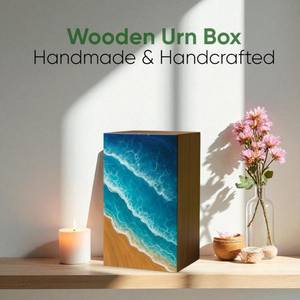 โกศบรรจุอัฐิรูปคลื่นทะเล ทำด้วยมือ ของที่ระลึกทางชายฝั่งสำหรับอัฐิมนุษย์ ขนาดกลาง 9x5.5 นิ้ว กล่องใส่โกศ - Product Image 5