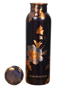 Elegante botella de agua de cobre con estampado floral, cobre puro, ecológica, a prueba de fugas, diseño elegante para hidratación, viajes, escuela - Product Image 3