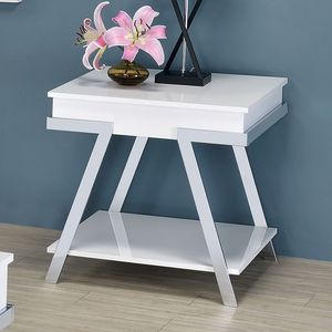 Tavolino Consolle in Stile Contemporaneo Bianco Lucido con Struttura Cromata, Arredamento Elegante per Soggiorno - Product Image 2