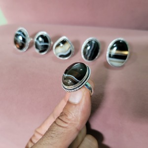 Best Quality Oval Black Suleimani Hakik Agate Stone <b>Ring</b> Polished Natural Gemstone Bulk Jewelry Craft from an <b>Indian</b> Wholesale - Product Image 1