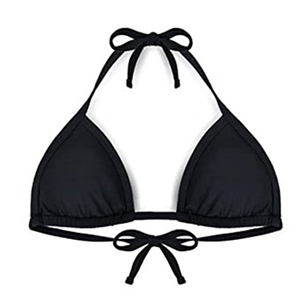 Women's <b>Black</b> Halter <b>Bikini</b> Set Solid Color Tie Side Swimwear Spandex Nylon Stretch Regular Fit Two Piece Beachwear - Product Image 4