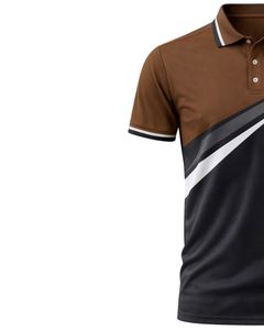 เสื้อโปโลชายสีน้ำตาลและสีดำแบบสั่งทำพิเศษ แขนสั้น ตัดต่อสีตัดกัน ระบายอากาศได้ดี ผลิตจากโพลีเอสเตอร์ เหมาะสำหรับเล่นกีฬากอล์ฟ ลำลอง และฝึกซ้อม - Product Image 3