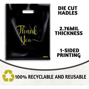 ถุงช้อปปิ้งพลาสติกแบบไดคัท แพ็ค 100 ใบ สำหรับธุรกิจขนาดเล็ก บรรจุภัณฑ์สินค้าสำหรับร้านค้าปลีกบูติก W - Product Image 4