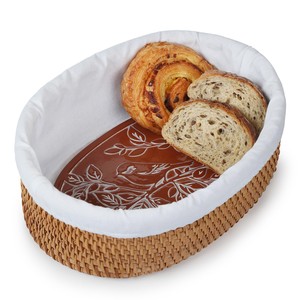 ชุดตะกร้าขนมปังหวายสานทำมือ พร้อมที่อุ่นเซรามิก |   ไม้เอ็มดีเอฟขายส่ง - Product Image 6