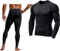 Conjunto Deportivo de Compresión de 2 Piezas para Hombre, Spandex/Nylon, Sin Costuras, Secado Rápido, Transpirable, Elástico en 4 Direcciones, Cintura Alta