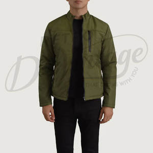 Chaqueta Acolchada Verde Oliva para Hombre, Cuello Alto, Corte Ajustado, Cálida, Ligera, Resistente al Viento, para Invierno - Product Image 1