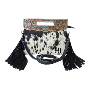 New Arrival Cowhide Hair-On Leather Crossbody Bag Suede Fringe Western Hand Tooled Shoulder <b>Purse</b> for Women - Product Image 3