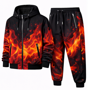 Conjunto Deportivo Informal de Invierno Unisex Discover-Impex 2026, Personalizado con Sublimación de Llamas Negras, Chaqueta con Capucha y Pantalones Deportivos, OEM - Product Image 1