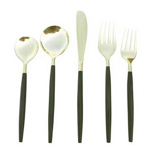 Juego de cubiertos de acero inoxidable negro mate dorado al por mayor con mango redondo dorado juego de cubiertos de lujo para comedor y eventos - Product Image 1